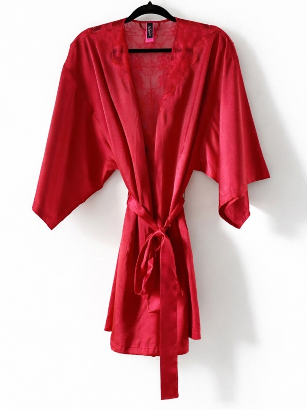La Senza Red Satin Lace Trim Robe Kimono Size L/XL